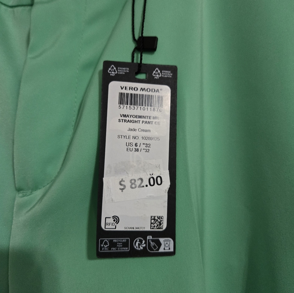 Vero Moda Pants In Jade Green Size 6 NWT - Picture 4 of 10
